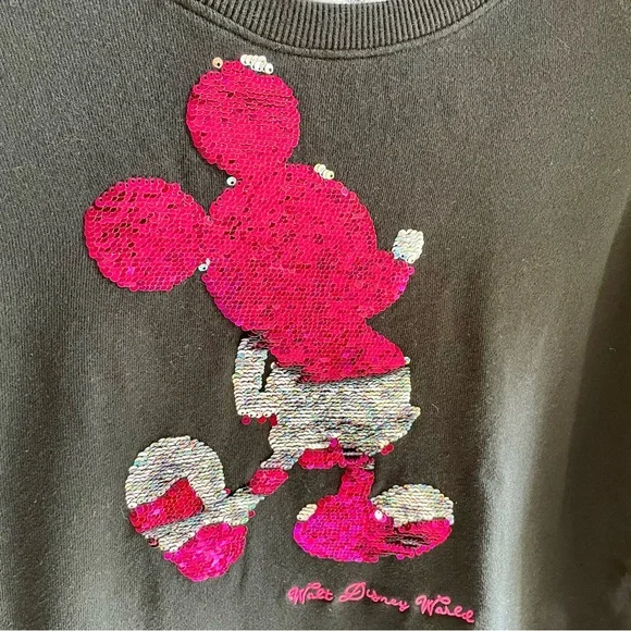 Walt Disney World Sequined Mickey Lightweight Sweatshirt. Black/ Hot Pink. XS - Picture 11 of 14